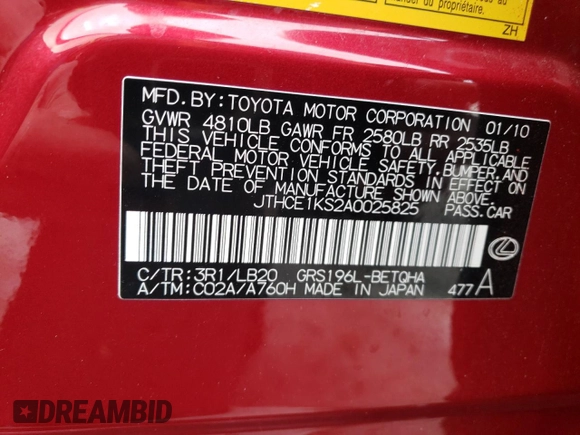 2010 Lexus GS 350 with VIN JTHCE1KS2A0025825, listed as a Copart auction lot 85382904 with 149,464 mi miles and Salvage Title. Bid and sale history available at DreamBid. Image 14.