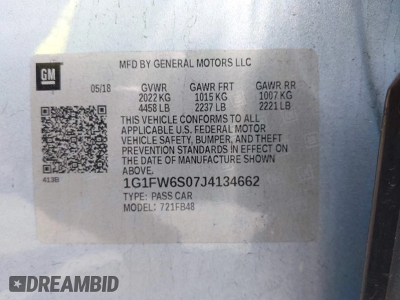 2018 Chevrolet Bolt EV LT with VIN 1G1FW6S07J4134662, listed as a IAAI auction lot 42386790 with 62,944 mi miles and . Bid and sale history available at DreamBid. Image 9.