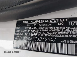 2013 Mercedes-Benz E 350 Luxury with VIN WDDHF5KB2DA742547, listed as a IAAI auction lot 42442044 with 167,240 mi miles and . Bid and sale history available at DreamBid. Image 9.