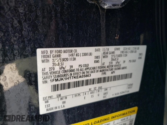 2019 Ford Expedition Max XLT z VIN 1FMJK1HT7KEA05863, wystawiony jako Copart lot #57349405 z przebiegiem 107 960 mil mil oraz Szkoda całkowita • Salvage title. Historia ofert i sprzedaży dostępna na DreamBid. Obrazek 13.