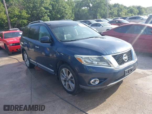 2014 Nissan Pathfinder Platinum Hybrid with VIN 5N1CR2MN1EC662479, listed as a IAAI auction lot 42555716 with 172,643 mi miles and . Bid and sale history available at DreamBid. Image 1.
