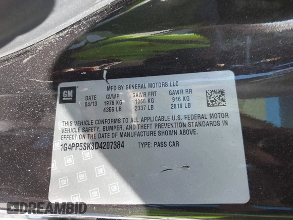 2013 Buick Verano z VIN 1G4PP5SK3D4207384, wystawiony jako IAAI lot #41998231 z przebiegiem 101 516 mil mil oraz . Historia ofert i sprzedaży dostępna na DreamBid. Obrazek 9.
