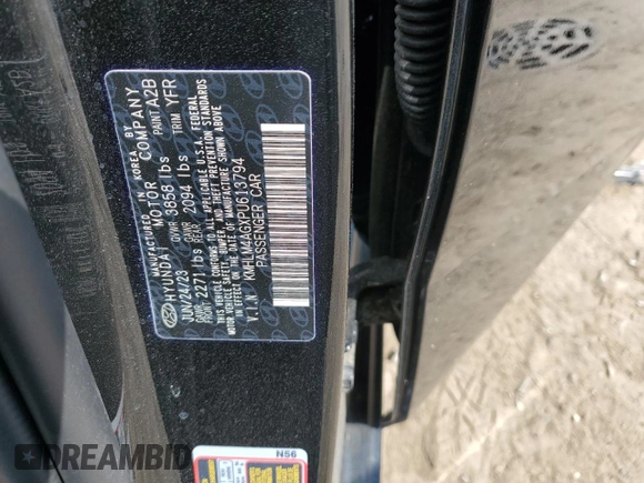 2023 Hyundai Elantra SEL with VIN KMHLM4AGXPU613794, listed as a Copart auction lot 56339415 with 16,349 mi miles and Salvage title. Bid and sale history available at DreamBid. Image 12.