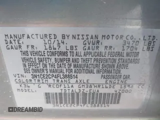2015 Nissan Note SV with VIN 3N1CE2CP4FL388514, listed as a IAAI auction lot 42051819 with 89,249 mi miles and . Bid and sale history available at DreamBid. Image 9.