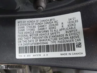2021 Honda Civic LX с VIN 2HGFC2F6XMH556442, выставлен на аукционе IAAI как лот 42252316 с пробегом 25 375 миль миль и . История ставок и продаж доступна на DreamBid. Изображение 9.