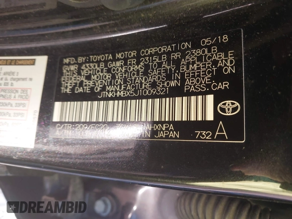 2018 Toyota C-HR XLE with VIN JTNKHMBX5J1009321, listed as a IAAI auction lot 41458806 with 78,591 mi miles. Bid and sale history available at carsss.com. Image 9.
