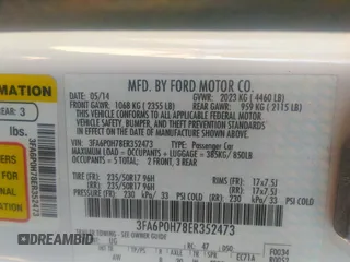 2014 Ford Fusion SE with VIN 3FA6P0H78ER352473, listed as a IAAI auction lot 42245335 with 205,127 mi miles and . Bid and sale history available at DreamBid. Image 9.