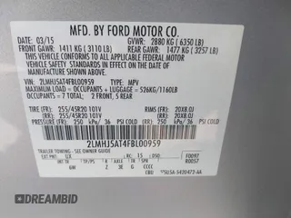 2015 Lincoln MKT EcoBoost with VIN 2LMHJ5AT4FBL00959, listed as a IAAI auction lot 41991763 with 159,687 mi miles and . Bid and sale history available at DreamBid. Image 9.