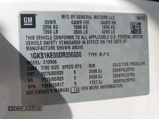 2013 GMC Yukon XL SLT with VIN 1GKS1KE00DR356030, listed as a IAAI auction lot 41969667 with 184,272 mi miles. Bid and sale history available at carsss.com. Image 9.