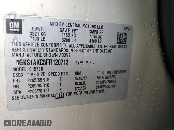 2015 GMC Yukon SLE with VIN 1GKS1AKC5FR120713, listed as a Copart auction lot 48009325 with 133,372 mi miles and Salvage Title. Bid and sale history available at carsss.com. Image 15.