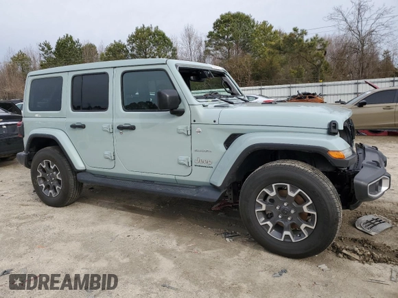 2024 Jeep Wrangler Sahara with VIN 1C4PJXENXRW153777, listed as a Copart auction lot 46066605 with 16,707 mi miles and Salvage Title. Bid and sale history available at DreamBid. Image 4.