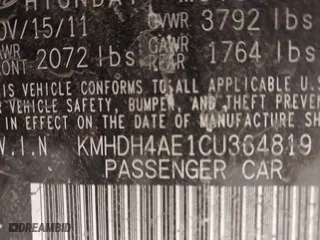 2012 Hyundai Elantra GLS with VIN KMHDH4AE1CU364819, listed as a IAAI auction lot 41618277 with 78,373 mi miles. Bid and sale history available at carsss.com. Image 9.