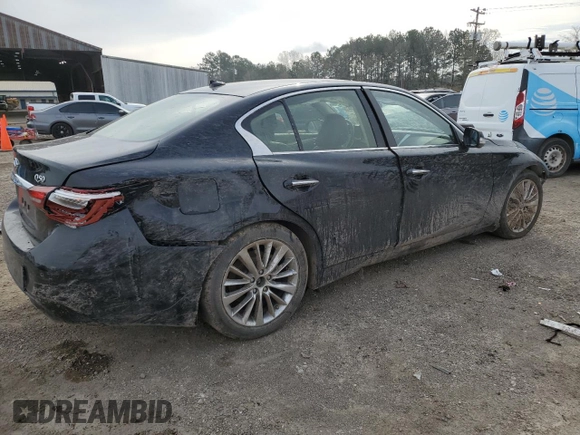 2023 Infiniti Q50 Luxe with VIN JN1EV7BP5PM510800, listed as a Copart auction lot 46805035 with 35,446 mi miles and Salvage Title. Bid and sale history available at DreamBid. Image 3.