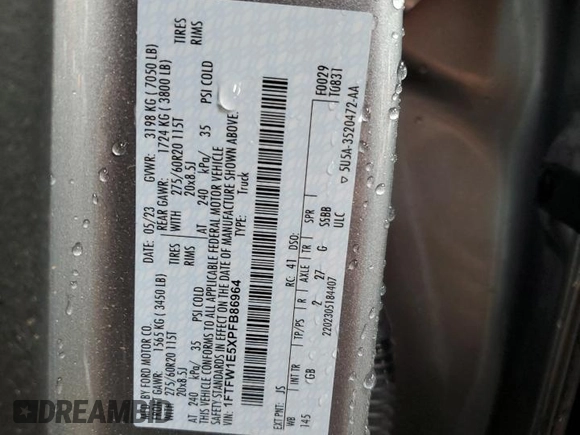2023 Ford F-150 XL with VIN 1FTFW1E5XPFB86964, listed as a Copart auction lot 49287195 with 25,033 mi miles and Salvage Title. Bid and sale history available at carsss.com. Image 13.