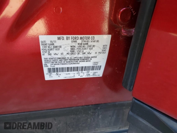 2012 Ford Explorer with VIN 1FMHK7B85CGA56032, listed as a Copart auction lot 79560744 with 76,263 mi miles and Salvage title. Bid and sale history available at DreamBid. Image 15.