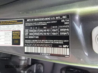 2017 Mercedes-Benz GLS 550 with VIN 4JGDF7DE4HA838922, listed as a IAAI auction lot 42617326 with 86,035 mi miles and . Bid and sale history available at DreamBid. Image 9.