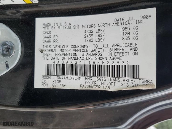 2009 Mitsubishi Eclipse GT with VIN 4A3AK34T19E022932, listed as a Copart auction lot 72060294 with 79,863 mi miles and Salvage Title. Bid and sale history available at carsss.com. Image 14.
