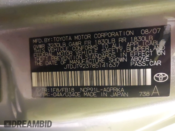2008 Toyota Yaris с VIN JTDJT923785141637, выставлен на аукционе IAAI как лот 42121149 с пробегом 135 719 миль миль и . История ставок и продаж доступна на DreamBid. Изображение 9.