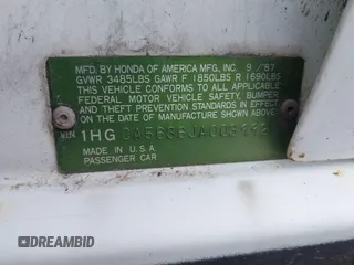 1988 Honda Accord z VIN 1HGCA5636JA003992, wystawiony jako IAAI lot #42474683 z przebiegiem 184 868 mil mil oraz . Historia ofert i sprzedaży dostępna na DreamBid. Obrazek 9.
