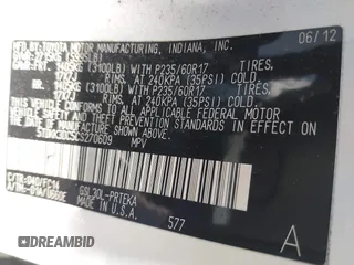 2012 Toyota Sienna LE AAS with VIN 5TDKK3DC5CS270609, listed as a IAAI auction lot 42602189 with 412,612 mi miles and . Bid and sale history available at DreamBid. Image 9.