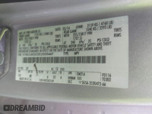 2014 Ford Escape SE with VIN 1FMCU9GX3EUD05447, listed as a IAAI auction lot 41817513 with 155,101 mi miles. Bid and sale history available at carsss.com. Image 9.