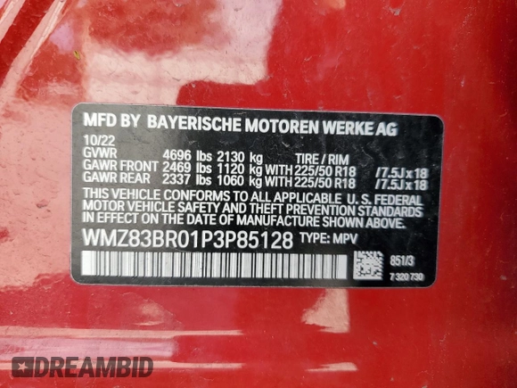 2023 MINI Countryman Cooper S with VIN WMZ83BR01P3P85128, listed as a Copart auction lot 60644995 with 59,208 mi miles and Salvage title. Bid and sale history available at DreamBid. Image 13.
