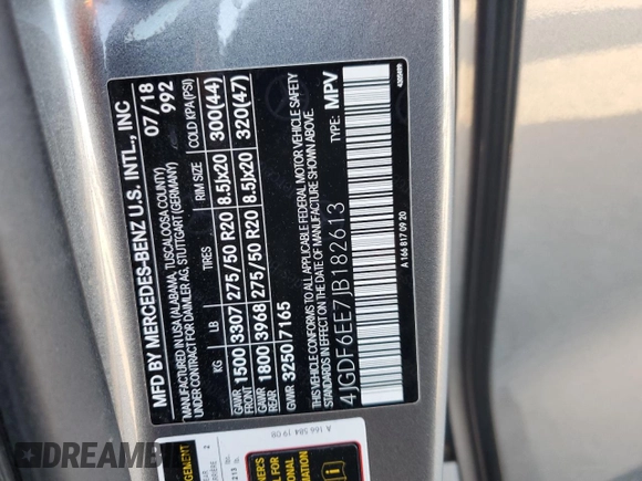 2018 Mercedes-Benz GLS 450 with VIN 4JGDF6EE7JB182613, listed as a Copart auction lot 40455274 with 86,606 mi miles and . Bid and sale history available at DreamBid. Image 14.