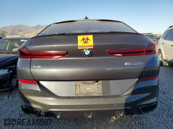 2021 BMW X6 M50i with VIN 5UXCY8C02M9G71110, listed as a Copart auction lot 76124114 with 0 mi miles and Salvage Title. Bid and sale history available at carsss.com. Image 6.
