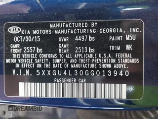 2016 Kia Optima EX with VIN 5XXGU4L30GG013940, listed as a IAAI auction lot 42371297 with Not provided miles and . Bid and sale history available at DreamBid. Image 9.