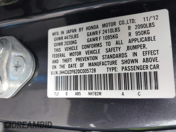 2013 Acura TSX Technology with VIN JH4CU2F62DC005728, listed as a IAAI auction lot 42046131 with 129,448 mi miles and . Bid and sale history available at DreamBid. Image 9.