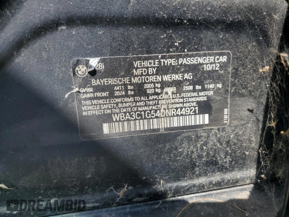 2013 BMW 3 Series 328i с VIN WBA3C1G54DNR44921, выставлен на аукционе Copart как лот 51687475 с пробегом 61 181 миль миль и Чистый • Clean title. История ставок и продаж доступна на DreamBid. Изображение 12.