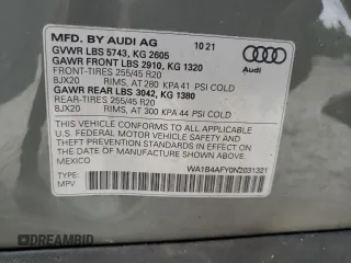 2022 Audi SQ5 Premium Plus with VIN WA1B4AFY0N2031321, listed as a Copart auction lot 72514524 with 30,831 mi miles and Salvage Title. Bid and sale history available at DreamBid. Image 13.