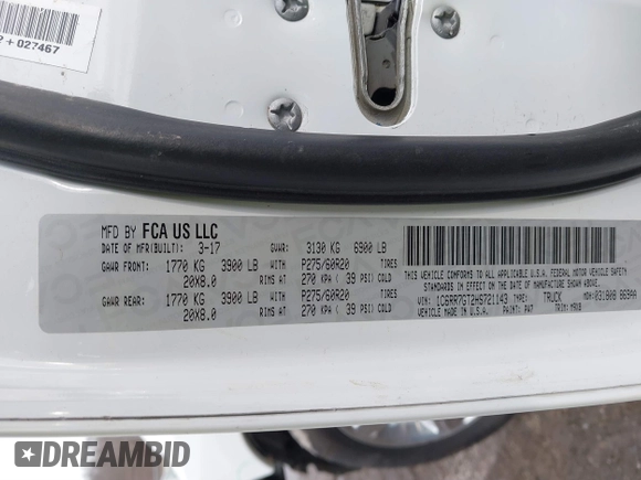 2017 Ram 1500 Big Horn z VIN 1C6RR7GT2HS721143, wystawiony jako IAAI lot #41634614 z przebiegiem 141 991 mil mil oraz . Historia ofert i sprzedaży dostępna na DreamBid. Obrazek 9.