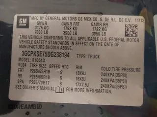 2013 Chevrolet Silverado 1500 LT with VIN 3GCPKSE75DG238194, listed as a IAAI auction lot 40997920 with 163,303 mi miles. Bid and sale history available at carsss.com. Image 9.