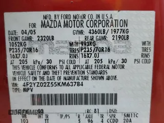 2005 Mazda Tribute i with VIN 4F2YZ02Z55KM63784, listed as a Copart auction lot 82362674 with Not Provided miles and Salvage Title. Bid and sale history available at carsss.com. Image 13.