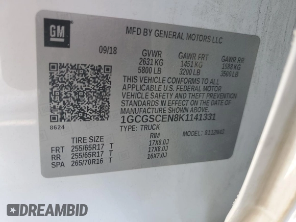 2019 Chevrolet Colorado 2WD LT with VIN 1GCGSCEN8K1141331, listed as a Copart auction lot 64247625 with 179,320 mi miles and Salvage title. Bid and sale history available at DreamBid. Image 12.
