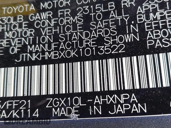 2019 Toyota C-HR XLE z VIN JTNKHMBX0K1013522, wystawiony jako IAAI lot #42053511 z przebiegiem 136 330 mil mil oraz . Historia ofert i sprzedaży dostępna na DreamBid. Obrazek 9.