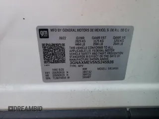 2022 Chevrolet Equinox RS with VIN 3GNAXMEV5NS245928, listed as a Copart auction lot 61642274 with 21,429 mi miles and Non Repairable. Bid and sale history available at DreamBid. Image 14.
