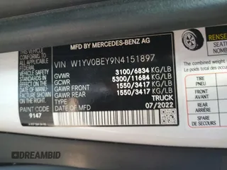 2022 Mercedes-Benz Metris Cargo with VIN W1YV0BEY9N4151897, listed as a Copart auction lot 44912073 with 9,656 mi miles. Bid and sale history available at carsss.com. Image 12.