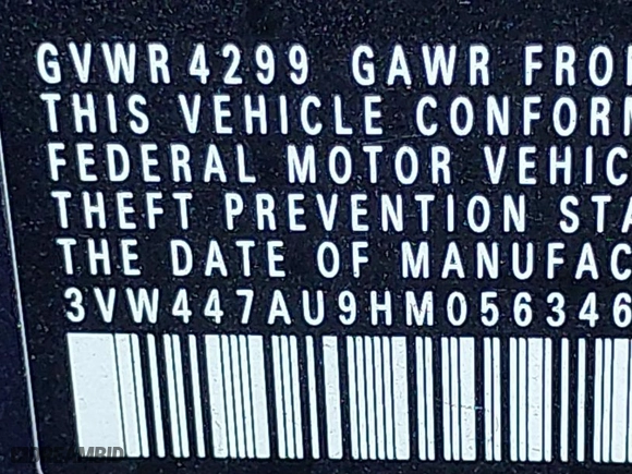 2017 Volkswagen Golf GTI S with VIN 3VW447AU9HM056346, listed as a IAAI auction lot 41727304 with 51,566 mi miles. Bid and sale history available at carsss.com. Image 9.