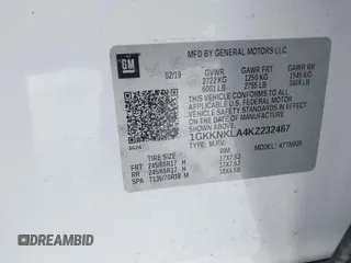 2019 GMC Acadia SLE with VIN 1GKKNKLA4KZ232467, listed as a IAAI auction lot 41611939 with 65,218 mi miles. Bid and sale history available at carsss.com. Image 9.