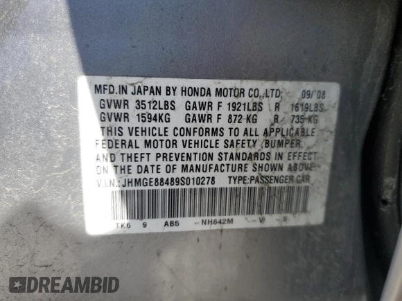 2009 Honda Fit Sport z VIN JHMGE88489S010278, wystawiony jako Copart lot #52251405 z przebiegiem 120 511 mil mil oraz Szkoda całkowita • Salvage title. Historia ofert i sprzedaży dostępna na DreamBid. Obrazek 12.