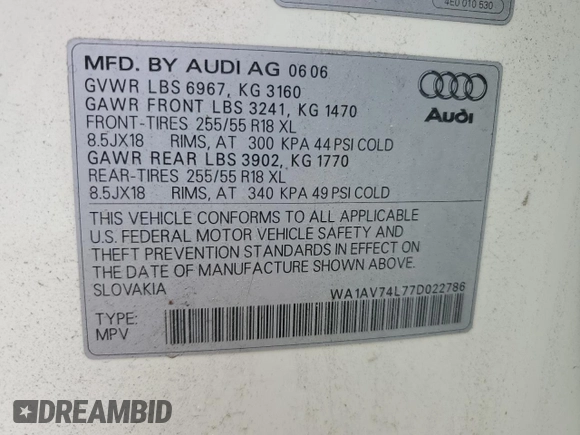 2007 Audi Q7 z VIN WA1AV74L77D022786, wystawiony jako Copart lot #62660225 z przebiegiem 107 993 mil mil oraz Szkoda całkowita • Salvage title. Historia ofert i sprzedaży dostępna na DreamBid. Obrazek 13.