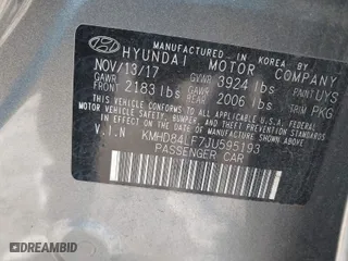 2018 Hyundai Elantra GL with VIN KMHD84LF7JU595193, listed as a IAAI auction lot 41431001 with 33,710 mi miles. Bid and sale history available at carsss.com. Image 9.