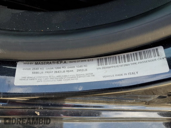 2014 Maserati Quattroporte GTS z VIN ZAM56PPA1E1072964, wystawiony jako Copart lot #48786035 z przebiegiem 78 927 mil mil oraz Szkoda całkowita • Salvage title. Historia ofert i sprzedaży dostępna na DreamBid. Obrazek 12.