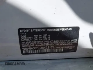 2018 BMW 3 Series 320i xDrive with VIN WBA8A3C59JA492173, listed as a IAAI auction lot 41850946 with 76,196 mi miles and . Bid and sale history available at DreamBid. Image 9.