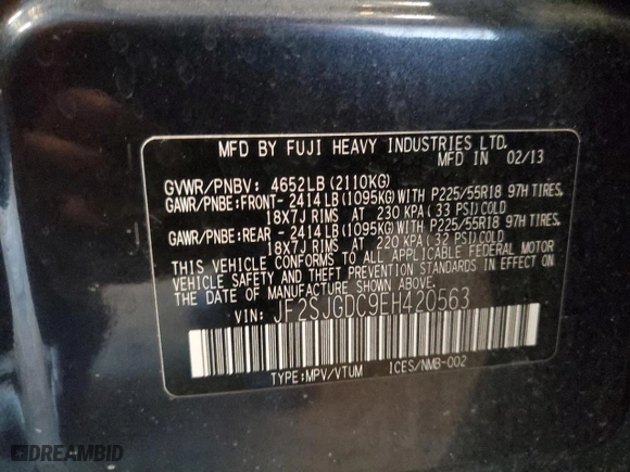 2014 Subaru Forester 2.0XT Premium with VIN JF2SJGDC9EH420563, listed as a Copart auction lot 41896135 with 136,039 mi miles and Salvage Title. Bid and sale history available at carsss.com. Image 13.
