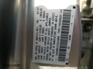 2007 Honda Accord Sdn VP with VIN 1HGCM56127A214895, listed as a Copart auction lot 48973635 with 285,762 mi miles and Salvage Title. Bid and sale history available at carsss.com. Image 12.