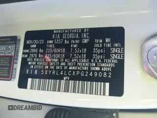 2023 Kia Sorento S with VIN 5XYRL4LCXPG249082, listed as a IAAI auction lot 41442876 with 13,701 mi miles and . Bid and sale history available at DreamBid. Image 9.