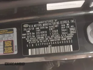 2019 Kia Sorento EX Sport V6 with VIN 5XYPH4A54KG493932, listed as a IAAI auction lot 41923939 with 119,427 mi miles. Bid and sale history available at carsss.com. Image 9.